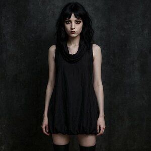 Avante Garde Goth Bubble-Hem Chic Cocoon Relaxed  Sleeveless Mini Dress